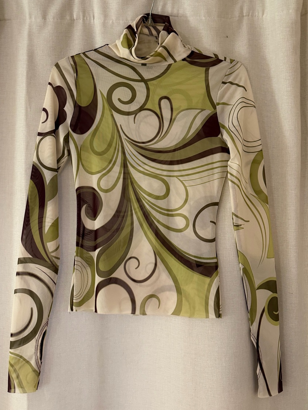 AFRM Olive Green Swirl Print Long Sleeve Turtleneck